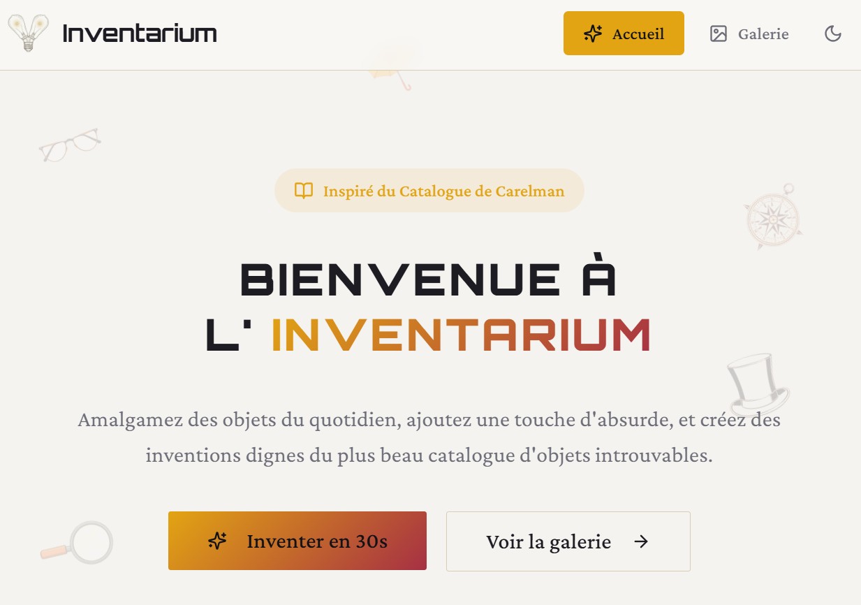 Page Accueil Inventarium
