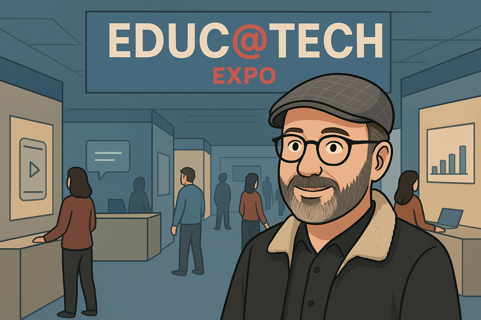 Visite du salon educatech 2025. Je suis illustré parmi les stands du salon