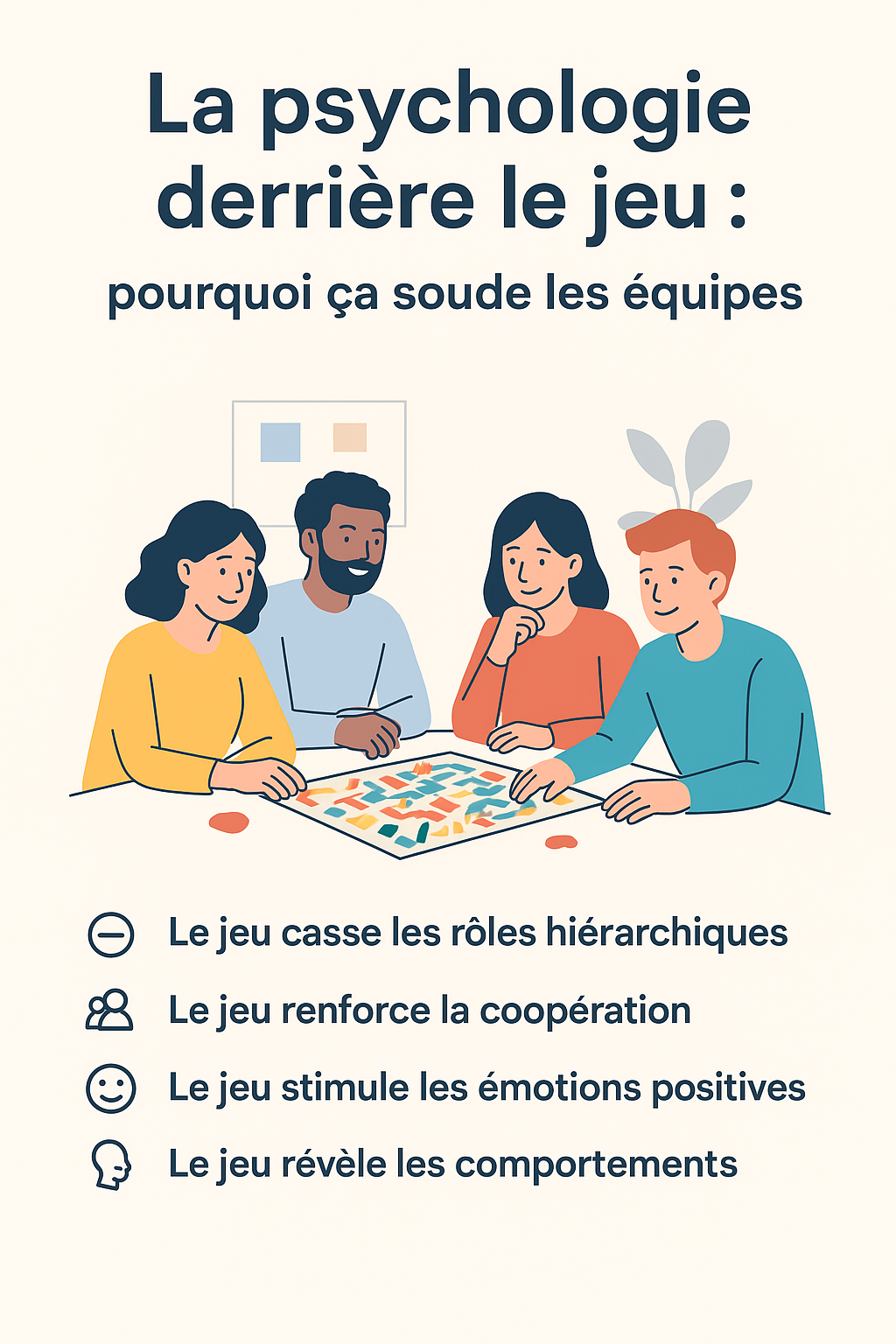 Une équipe jouent à un jeu en entreprise et sourient Une équipe jouent à un jeu en entreprise et sourient
