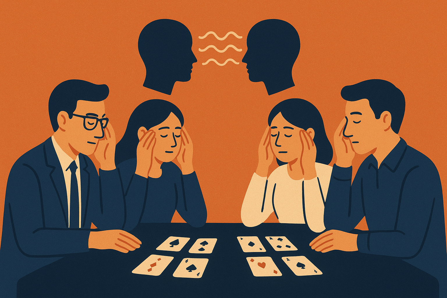 Des collègues jouent autour d'une table mais semble communiquer par télépathie